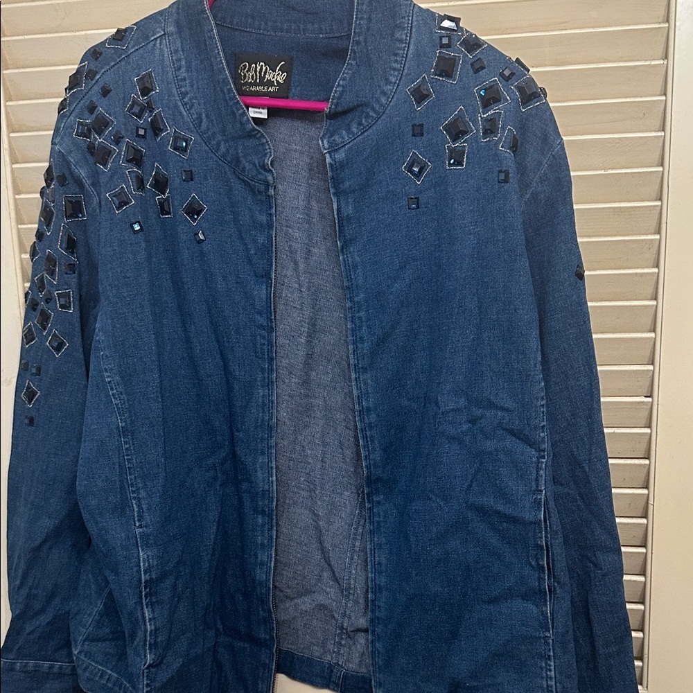 Bob Mackie Women's Dark Blue crystal Embellished Jean Jacket